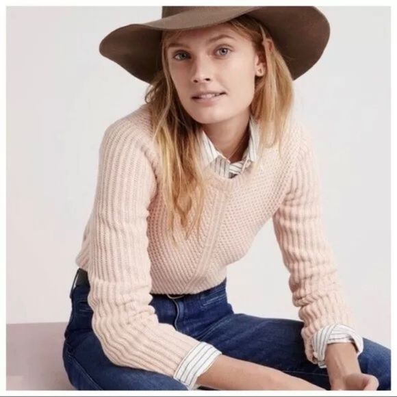 Madewell Sweaters - Madewell Blush Pink Hexcomb Textured Chunky Knit Waffle Sweater